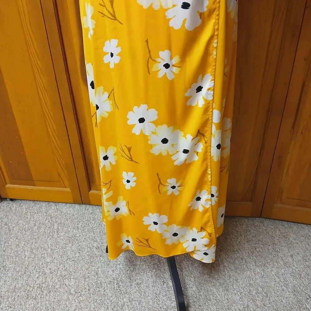 Madewell Yellow White Puff-Sleeve Ikat Floral Daisy Maxi Dress Size XS L3333